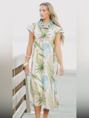 Holly Shae June Caftan — Pink with Palm Print
